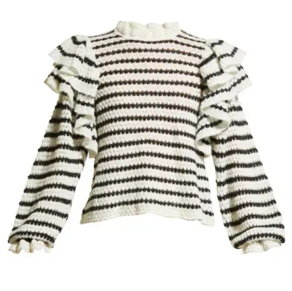 Ulla Johnson Black and White Striped Crew Neck Sweater